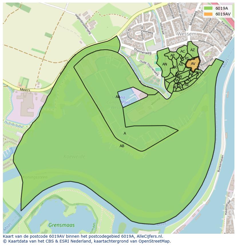 Afbeelding van het postcodegebied 6019 AV op de kaart.