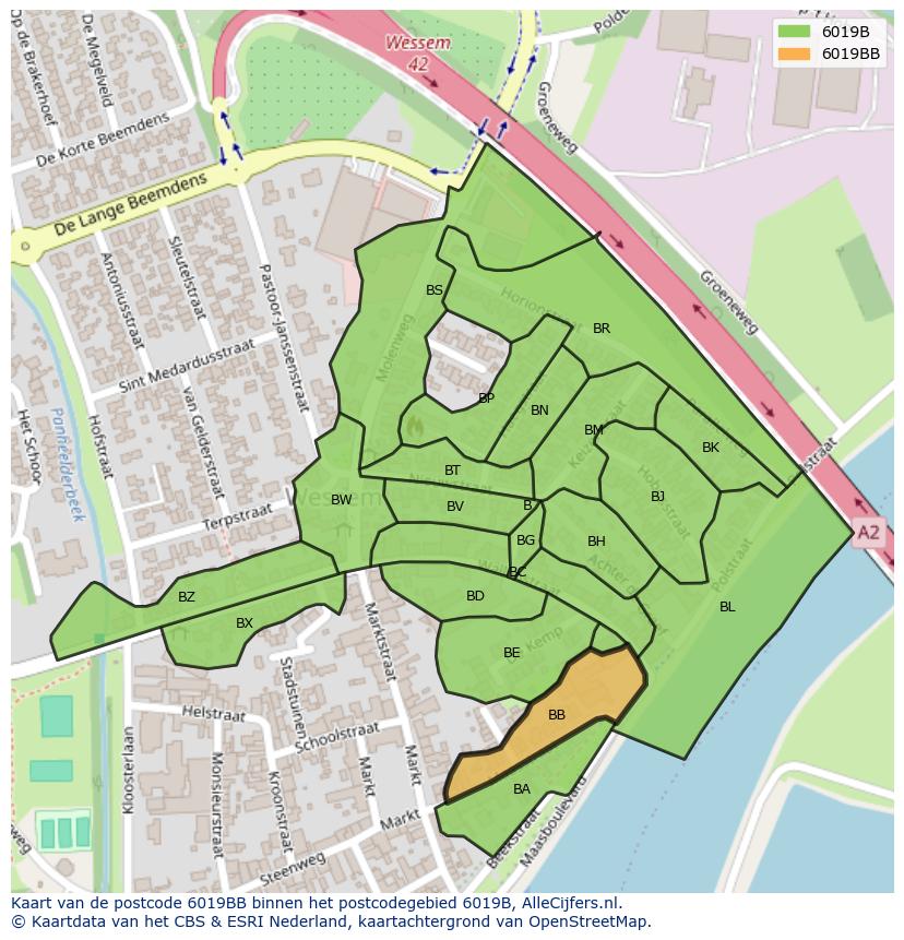 Afbeelding van het postcodegebied 6019 BB op de kaart.