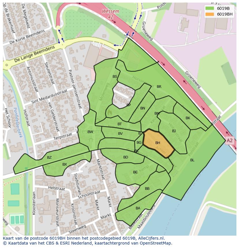 Afbeelding van het postcodegebied 6019 BH op de kaart.