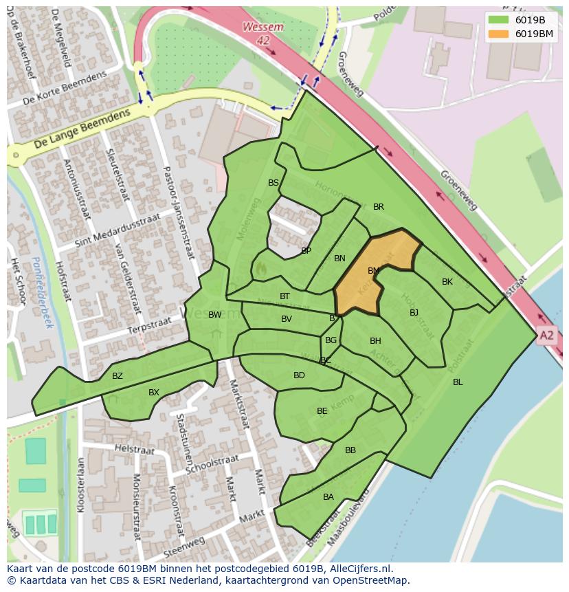Afbeelding van het postcodegebied 6019 BM op de kaart.