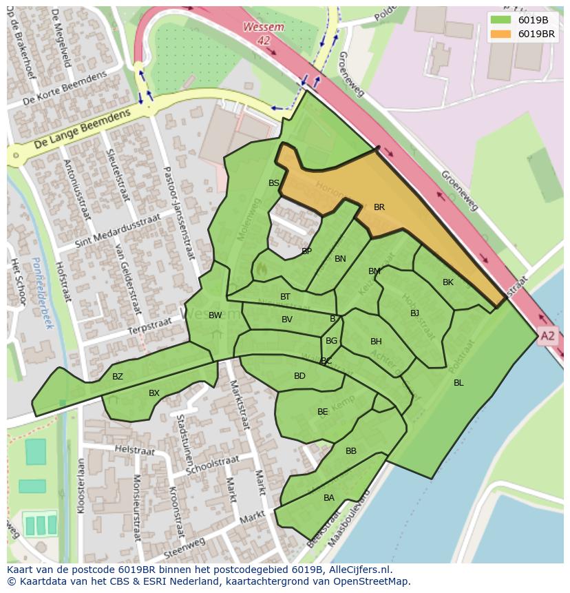 Afbeelding van het postcodegebied 6019 BR op de kaart.