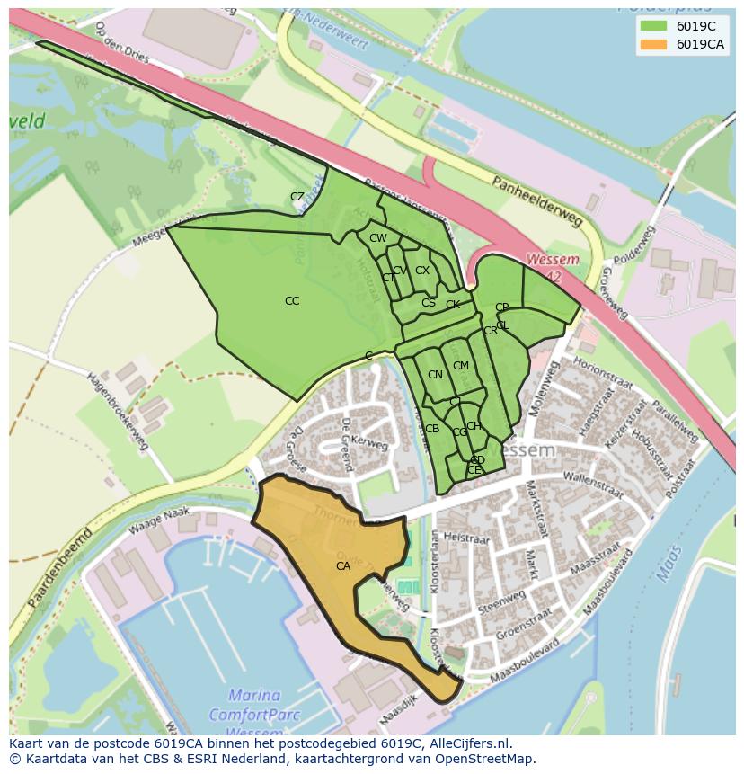 Afbeelding van het postcodegebied 6019 CA op de kaart.