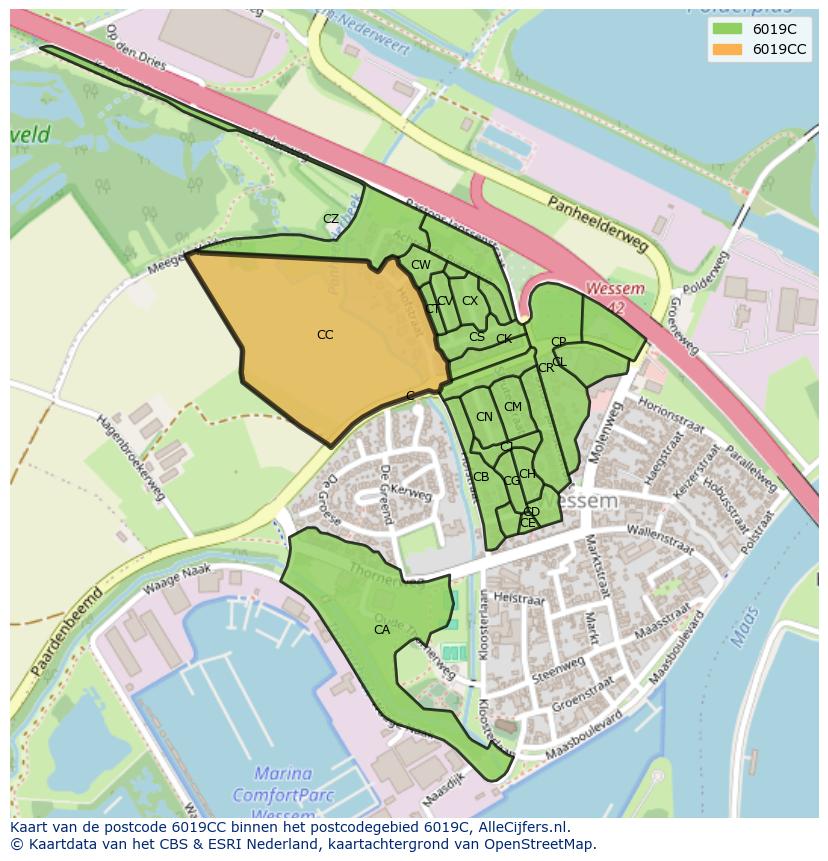 Afbeelding van het postcodegebied 6019 CC op de kaart.