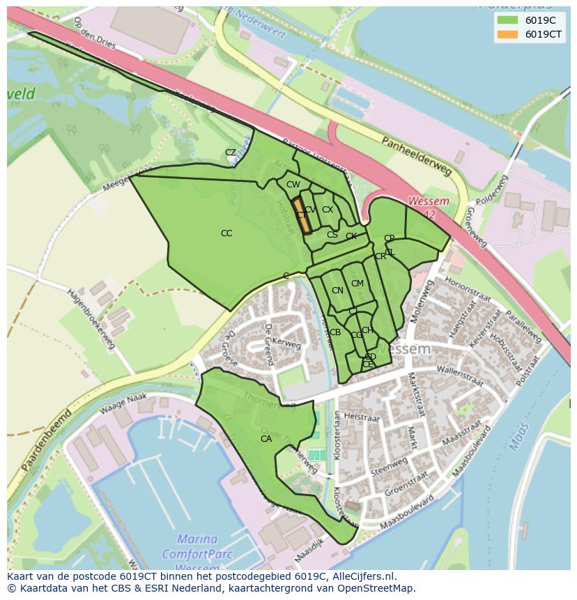 Afbeelding van het postcodegebied 6019 CT op de kaart.