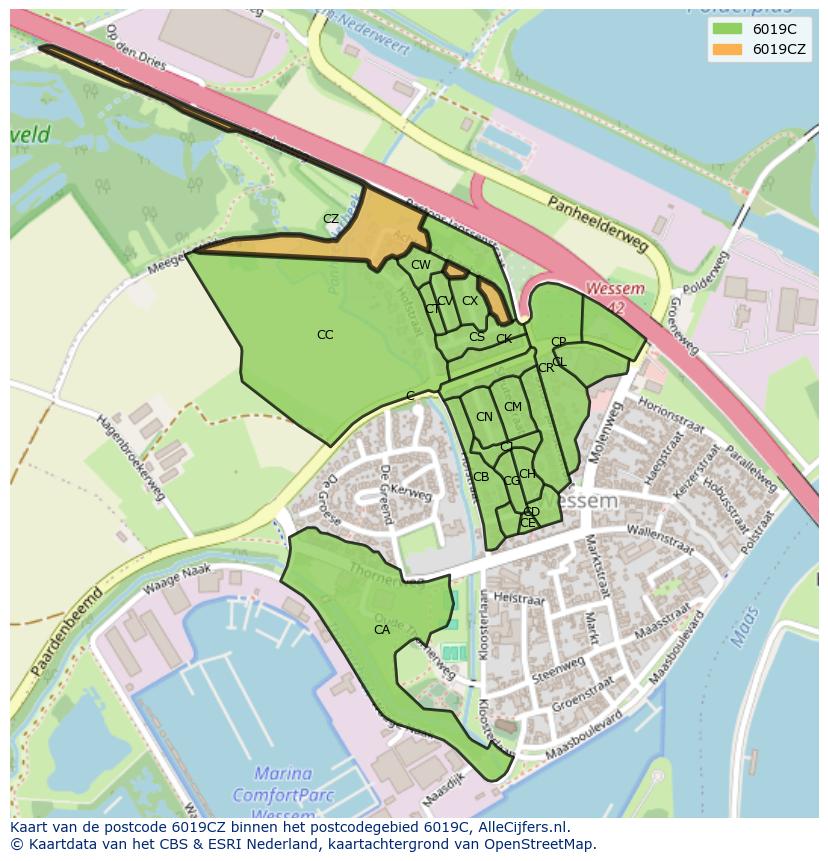 Afbeelding van het postcodegebied 6019 CZ op de kaart.