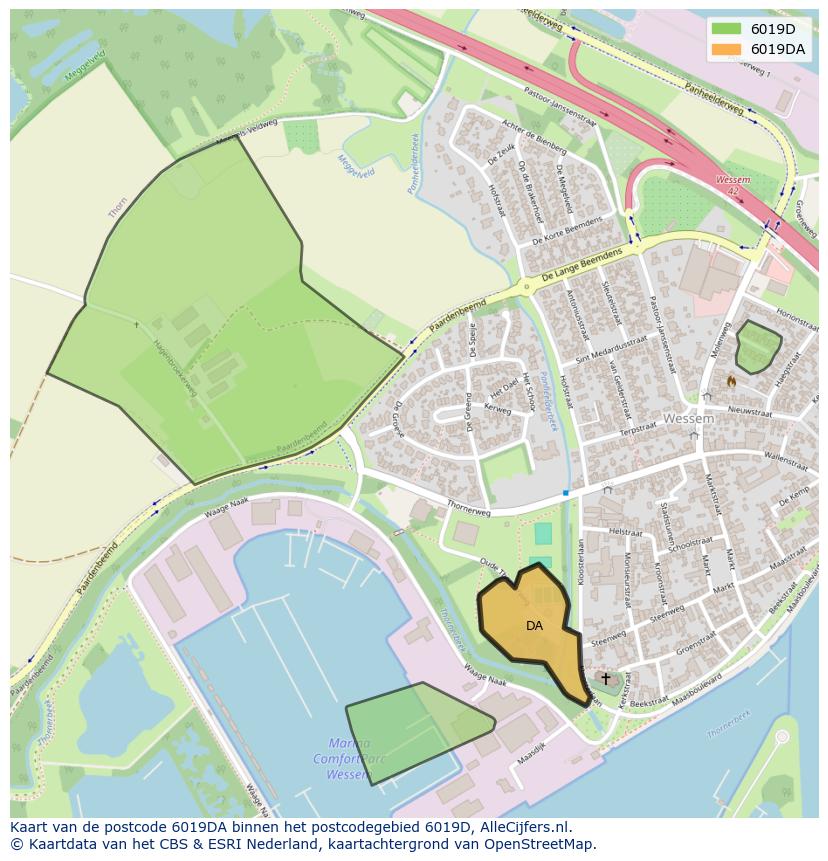 Afbeelding van het postcodegebied 6019 DA op de kaart.