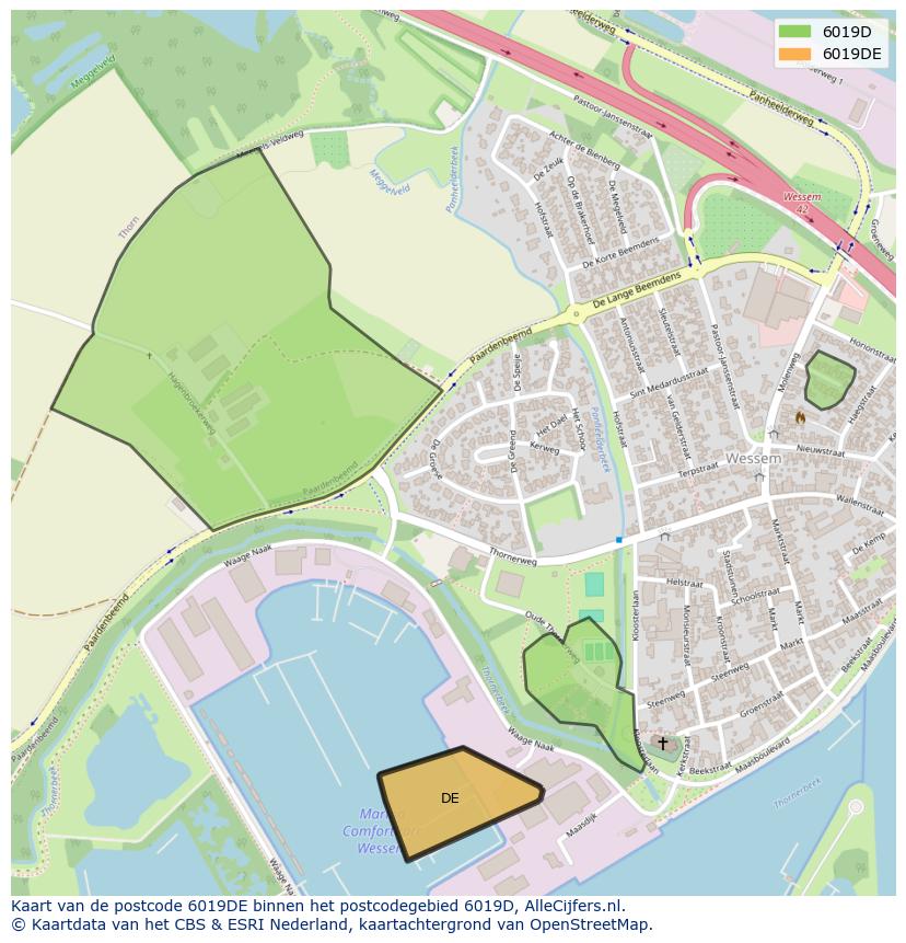 Afbeelding van het postcodegebied 6019 DE op de kaart.
