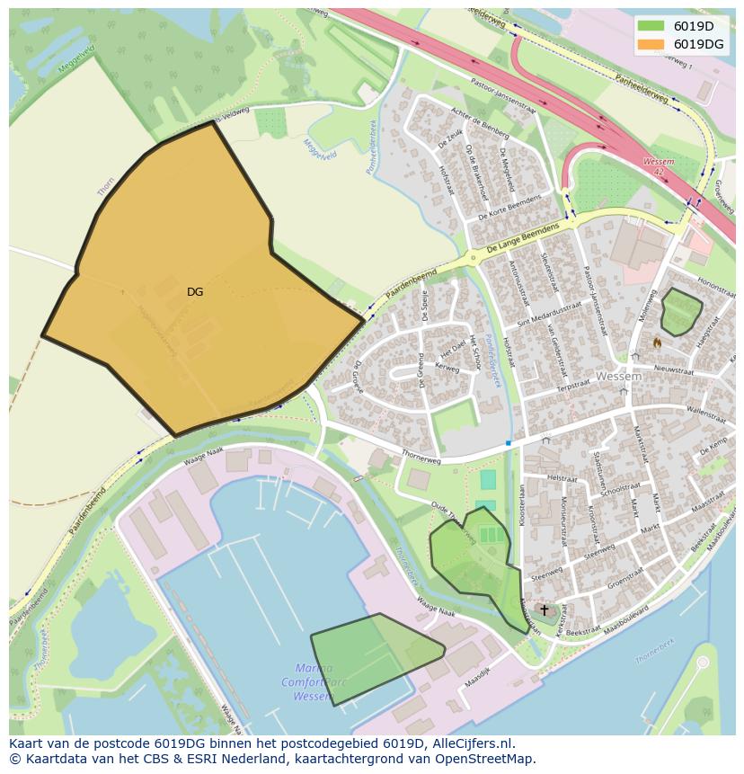 Afbeelding van het postcodegebied 6019 DG op de kaart.
