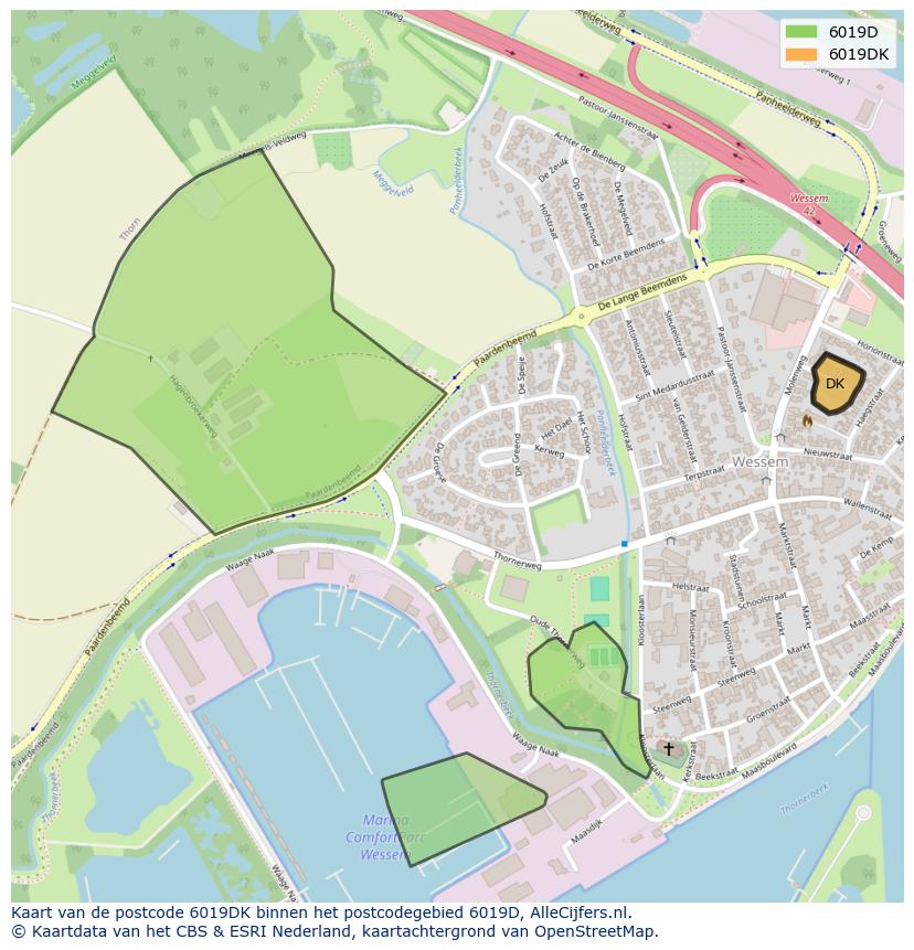 Afbeelding van het postcodegebied 6019 DK op de kaart.