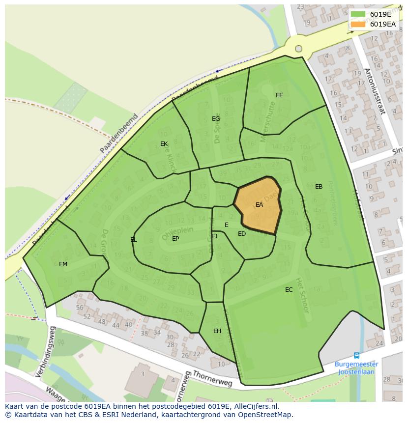 Afbeelding van het postcodegebied 6019 EA op de kaart.