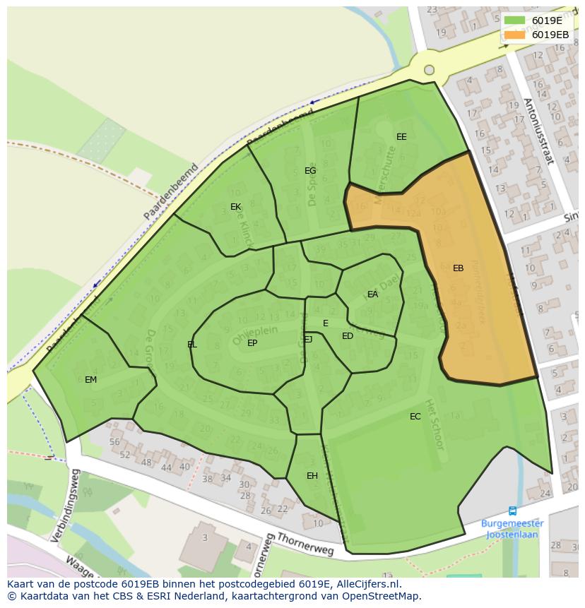 Afbeelding van het postcodegebied 6019 EB op de kaart.