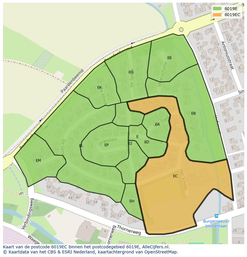 Afbeelding van het postcodegebied 6019 EC op de kaart.