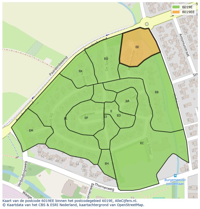 Afbeelding van het postcodegebied 6019 EE op de kaart.