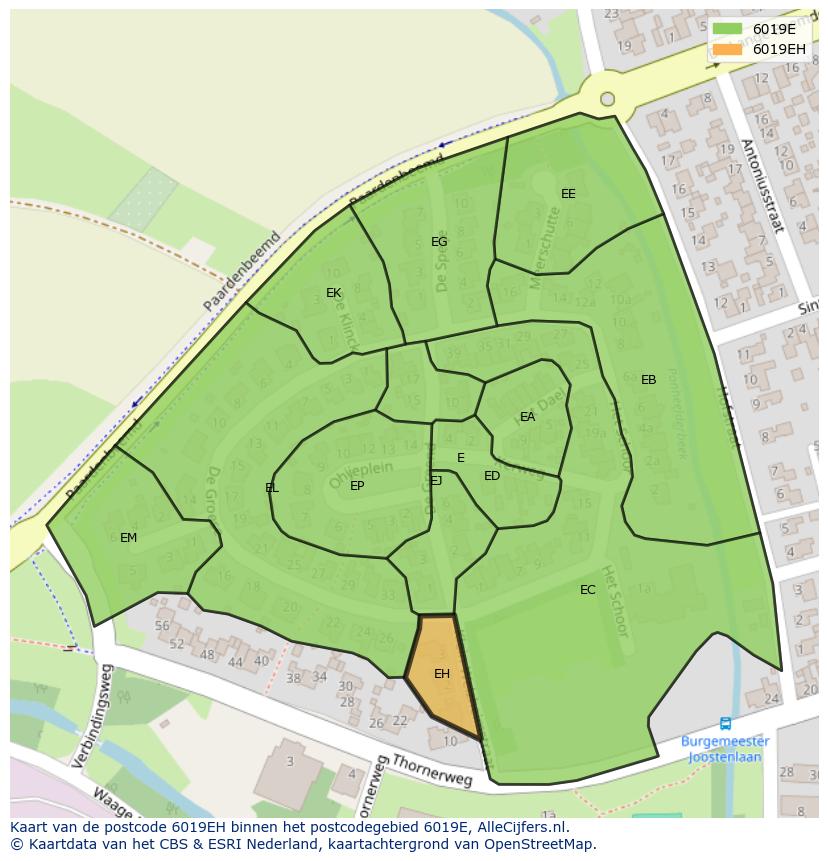 Afbeelding van het postcodegebied 6019 EH op de kaart.