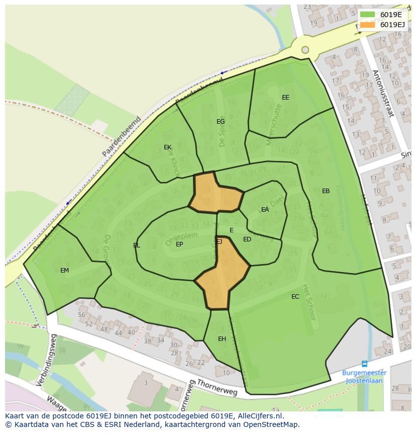 Afbeelding van het postcodegebied 6019 EJ op de kaart.