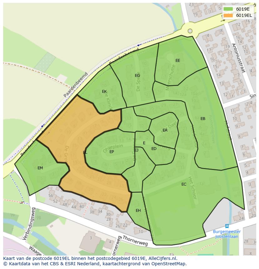 Afbeelding van het postcodegebied 6019 EL op de kaart.