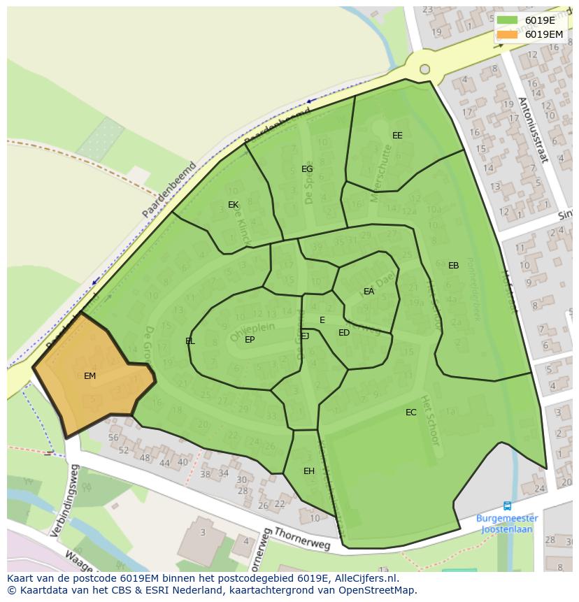 Afbeelding van het postcodegebied 6019 EM op de kaart.