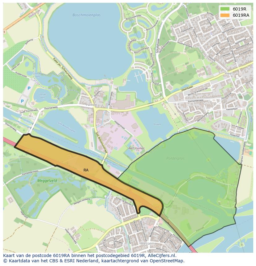 Afbeelding van het postcodegebied 6019 RA op de kaart.