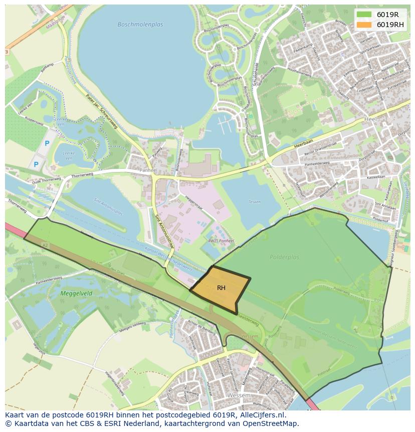 Afbeelding van het postcodegebied 6019 RH op de kaart.
