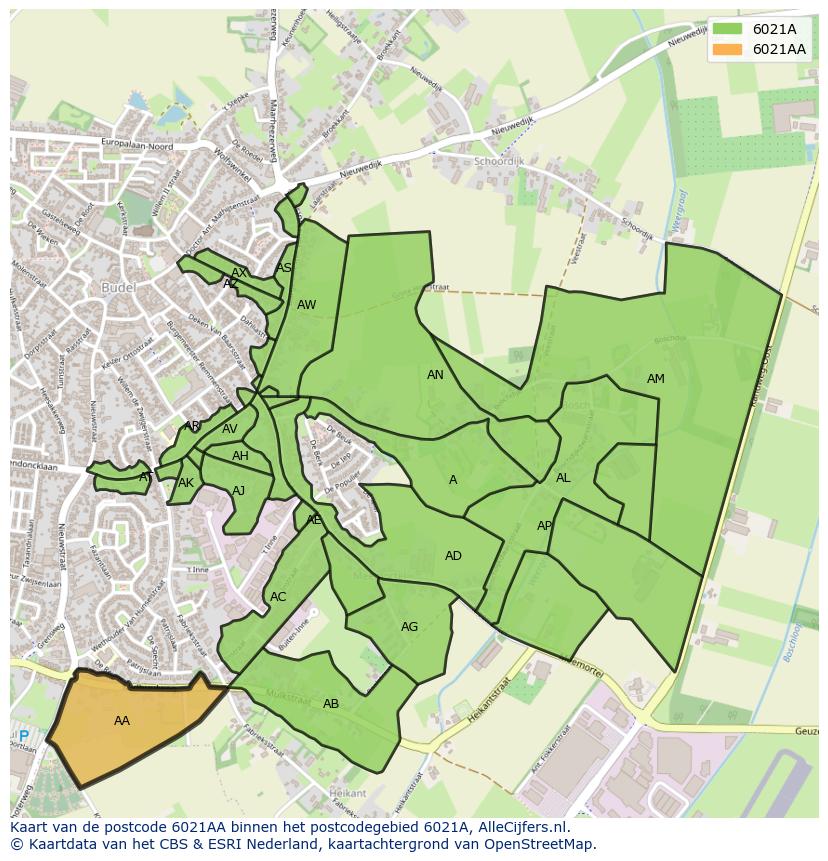 Afbeelding van het postcodegebied 6021 AA op de kaart.