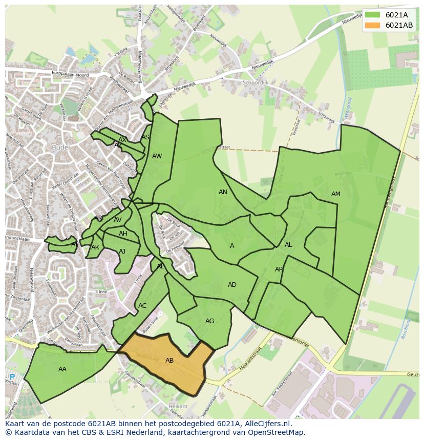 Afbeelding van het postcodegebied 6021 AB op de kaart.
