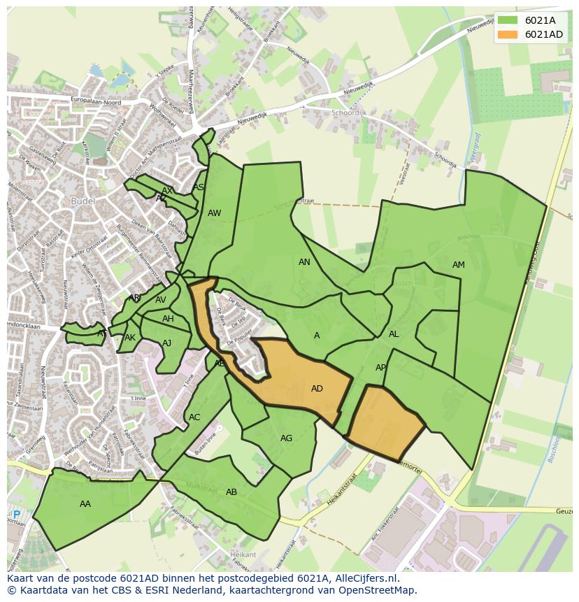 Afbeelding van het postcodegebied 6021 AD op de kaart.