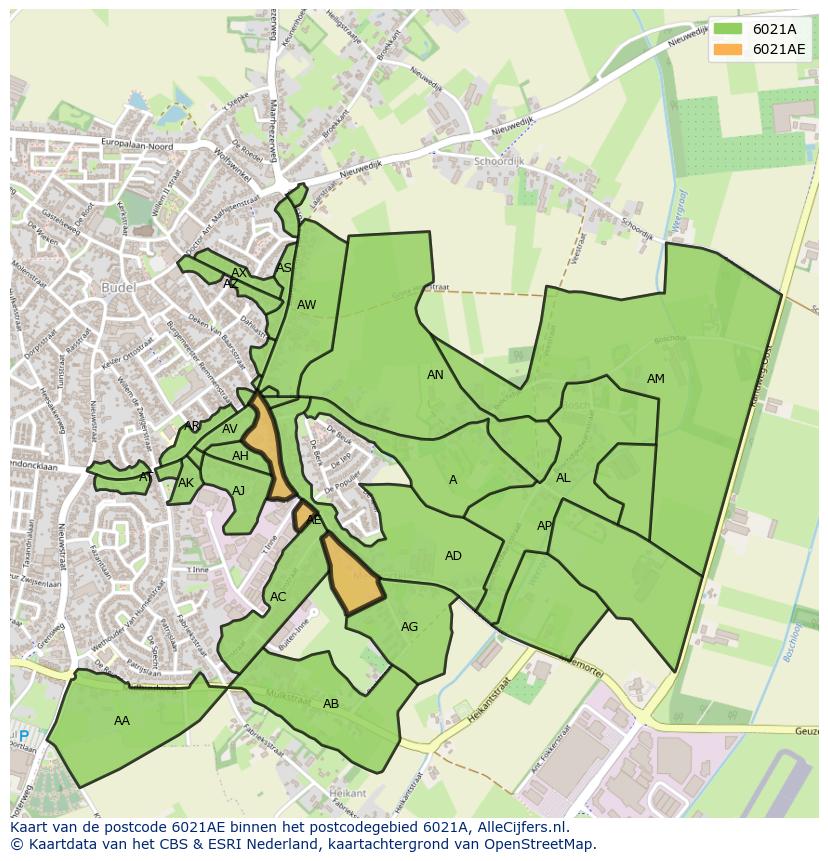 Afbeelding van het postcodegebied 6021 AE op de kaart.