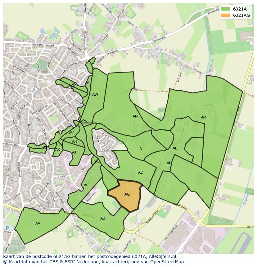 Afbeelding van het postcodegebied 6021 AG op de kaart.