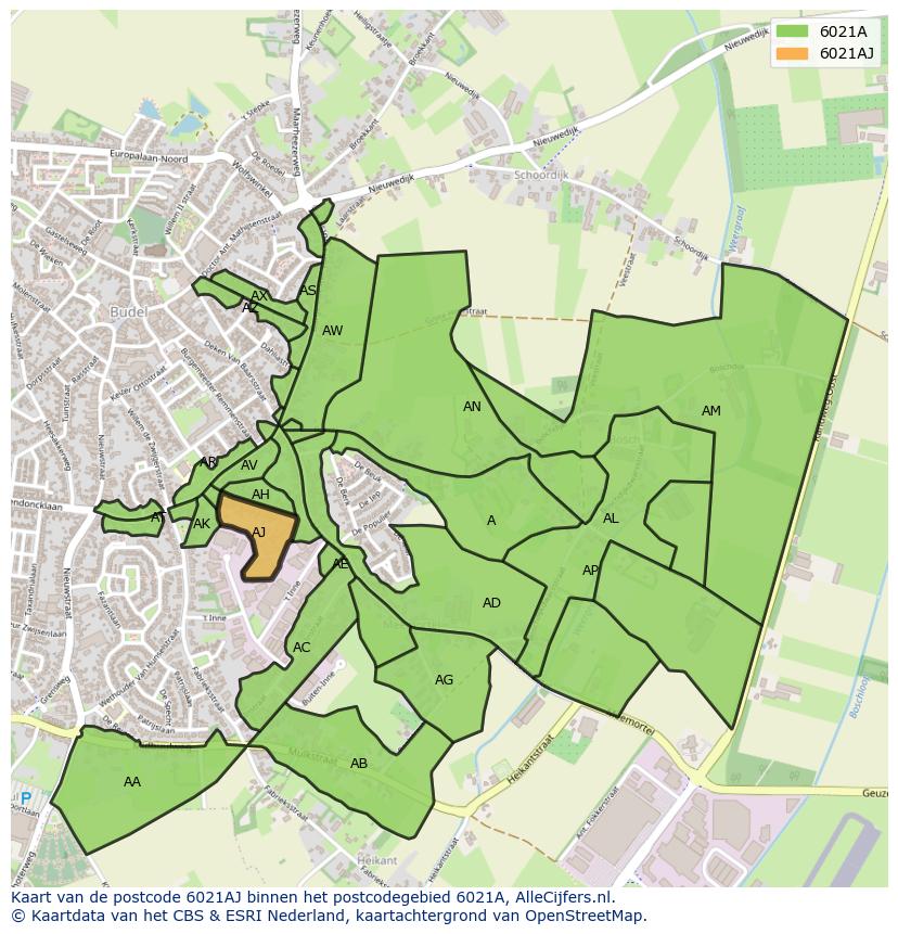 Afbeelding van het postcodegebied 6021 AJ op de kaart.