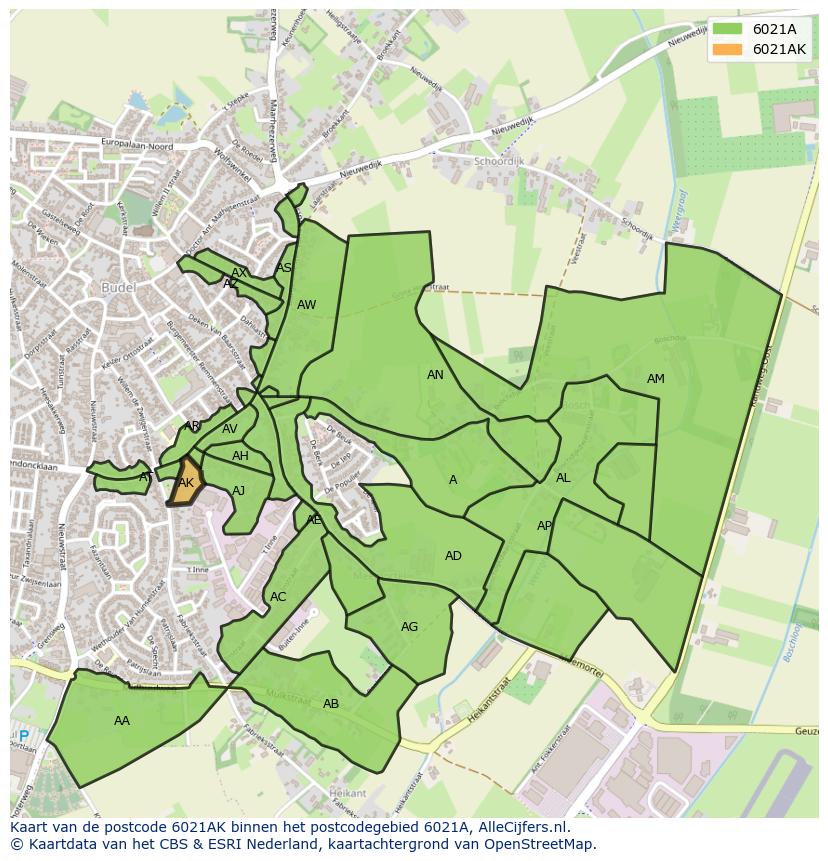 Afbeelding van het postcodegebied 6021 AK op de kaart.