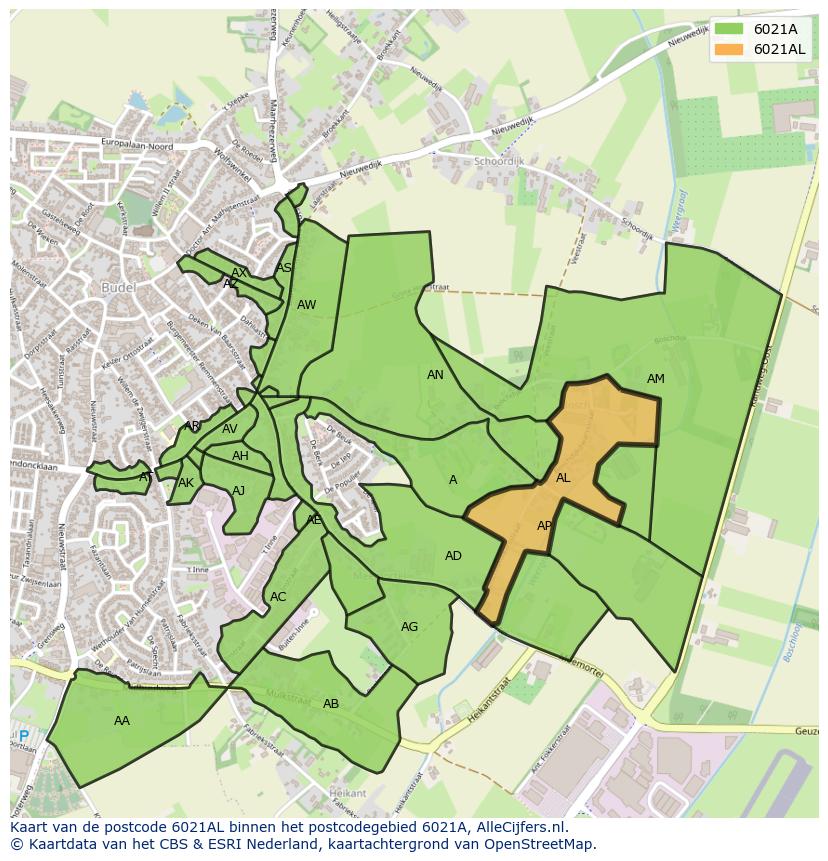 Afbeelding van het postcodegebied 6021 AL op de kaart.