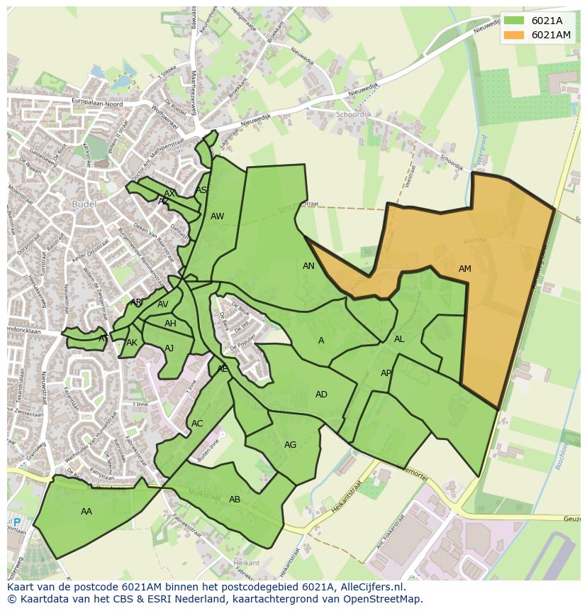 Afbeelding van het postcodegebied 6021 AM op de kaart.