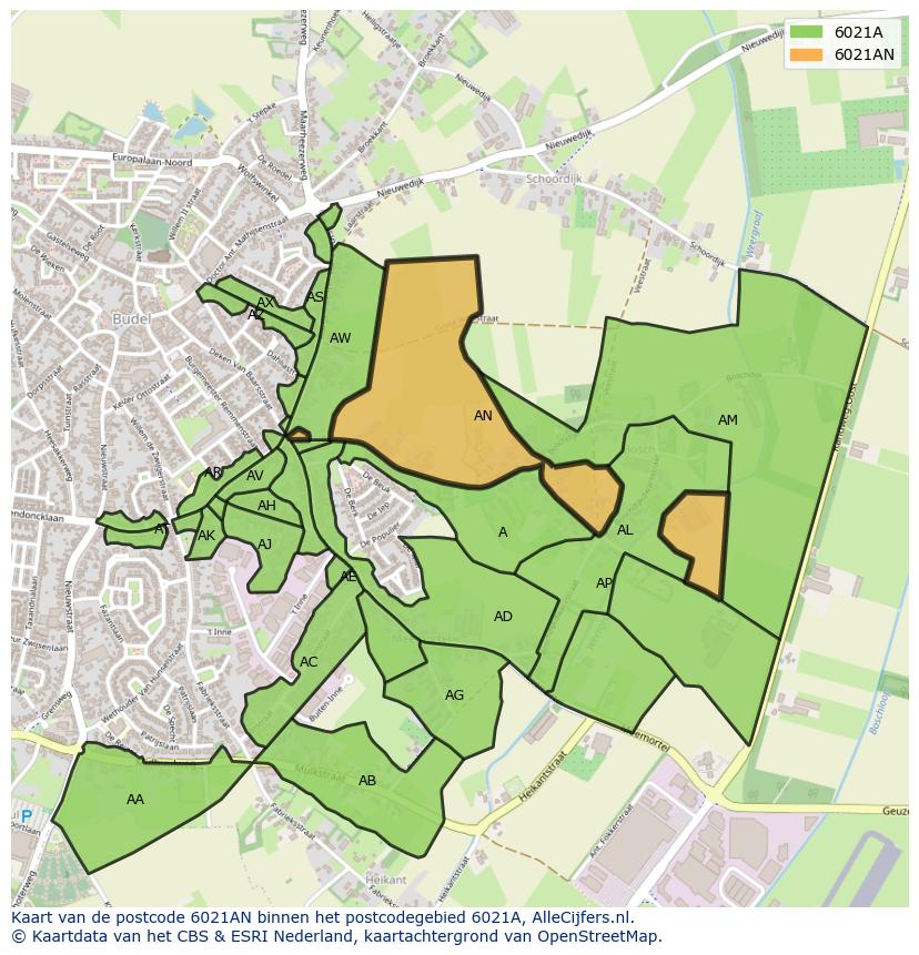 Afbeelding van het postcodegebied 6021 AN op de kaart.