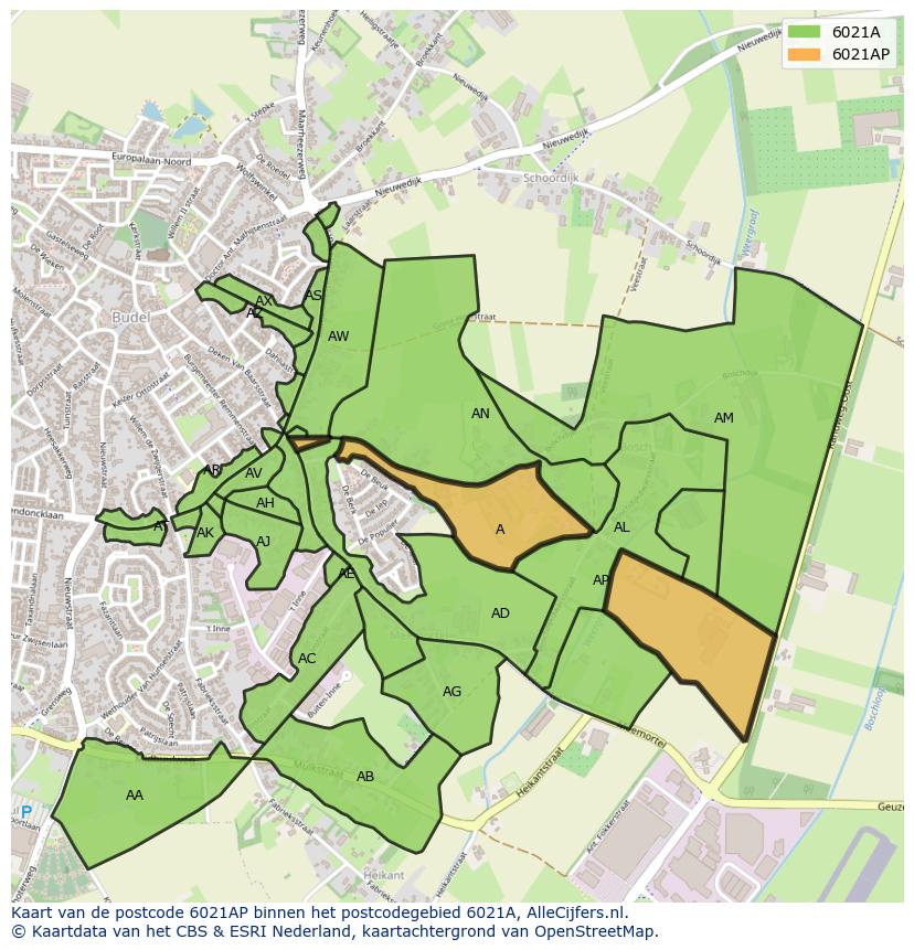 Afbeelding van het postcodegebied 6021 AP op de kaart.
