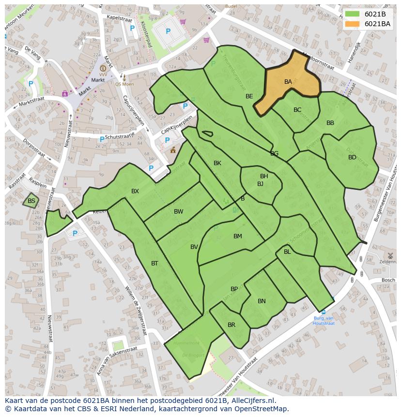 Afbeelding van het postcodegebied 6021 BA op de kaart.