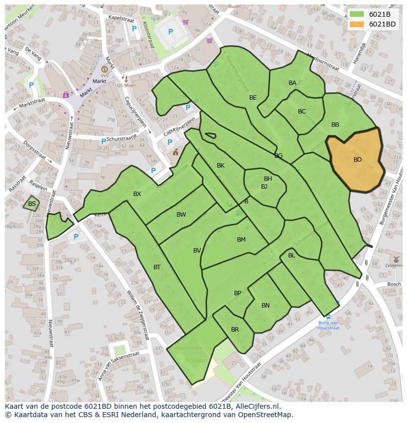 Afbeelding van het postcodegebied 6021 BD op de kaart.