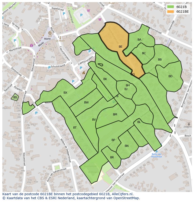 Afbeelding van het postcodegebied 6021 BE op de kaart.