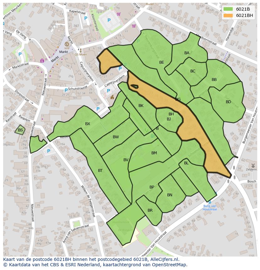 Afbeelding van het postcodegebied 6021 BH op de kaart.