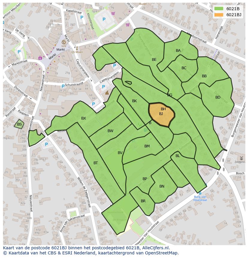 Afbeelding van het postcodegebied 6021 BJ op de kaart.