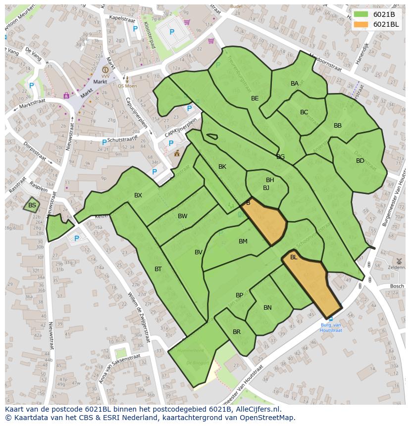 Afbeelding van het postcodegebied 6021 BL op de kaart.
