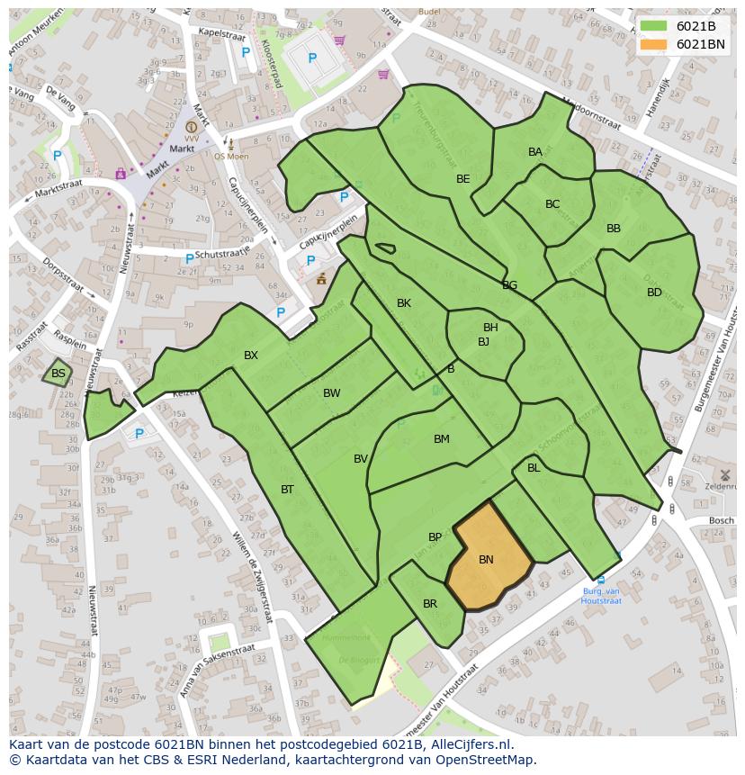 Afbeelding van het postcodegebied 6021 BN op de kaart.