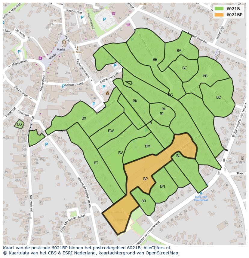 Afbeelding van het postcodegebied 6021 BP op de kaart.