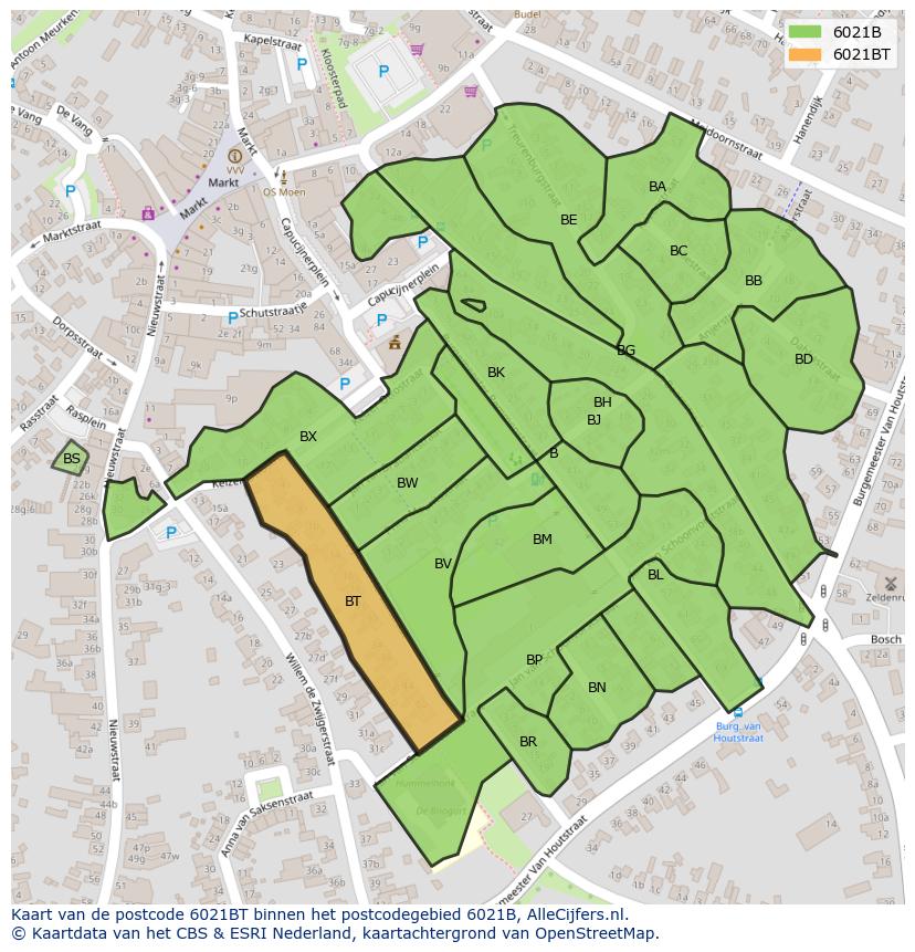 Afbeelding van het postcodegebied 6021 BT op de kaart.
