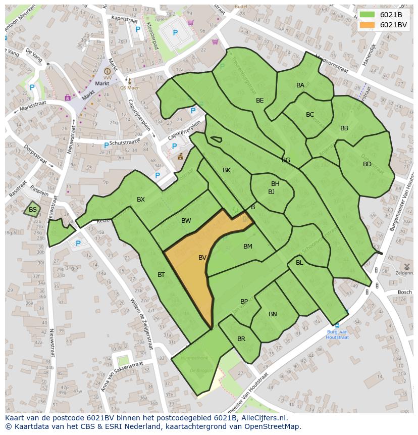 Afbeelding van het postcodegebied 6021 BV op de kaart.