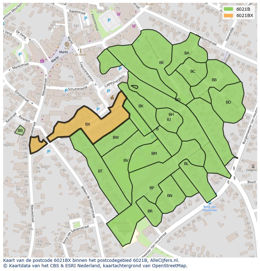 Afbeelding van het postcodegebied 6021 BX op de kaart.