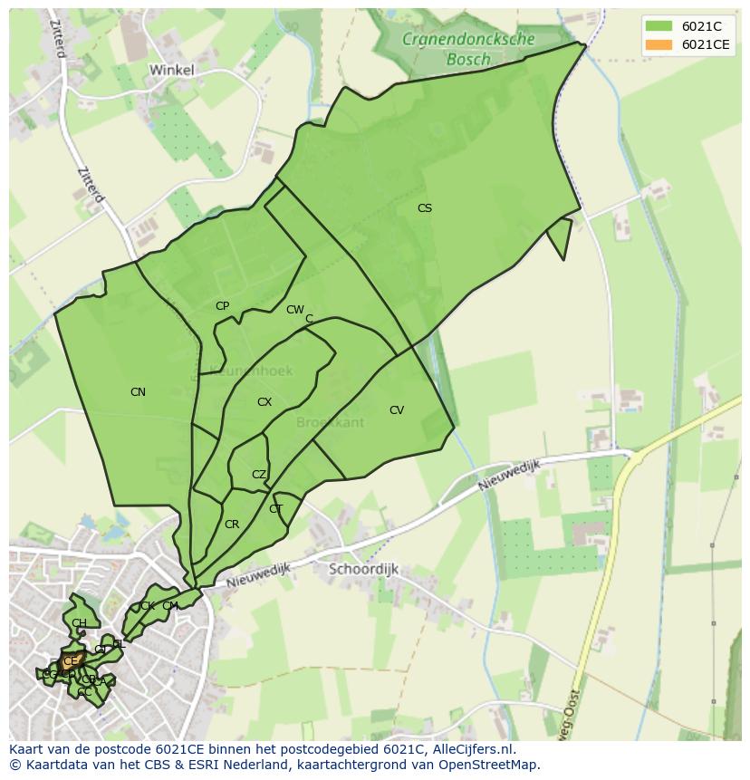 Afbeelding van het postcodegebied 6021 CE op de kaart.