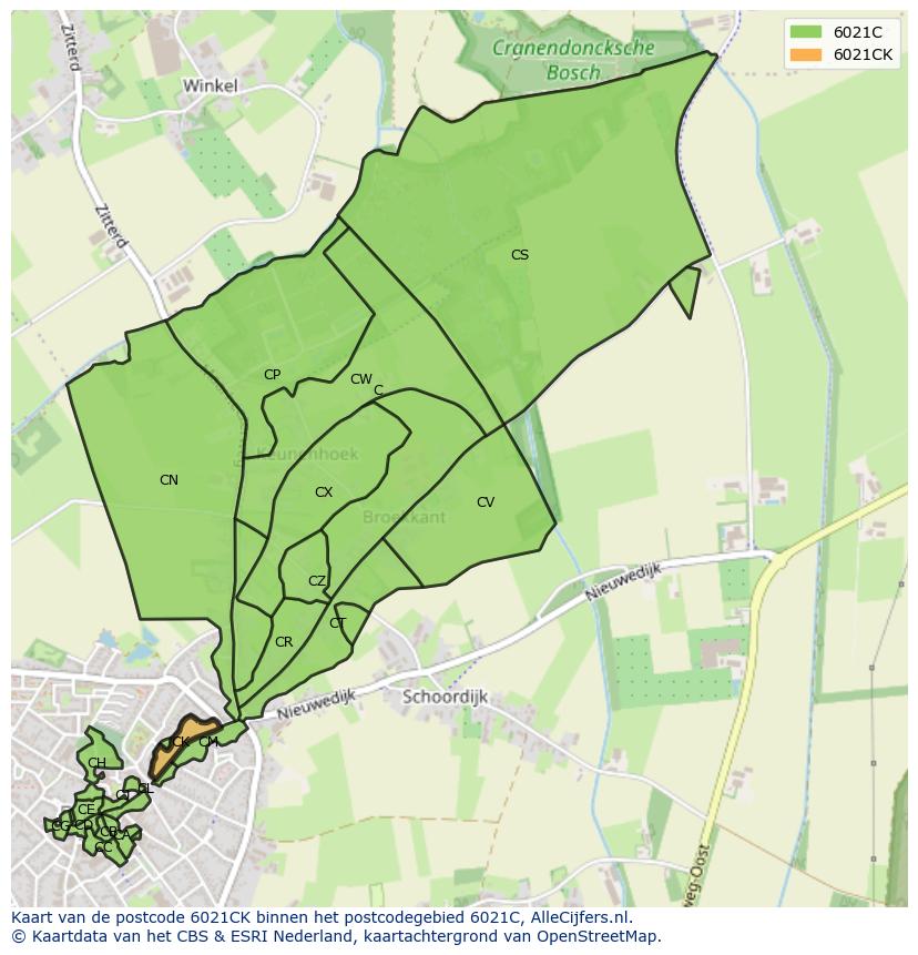 Afbeelding van het postcodegebied 6021 CK op de kaart.