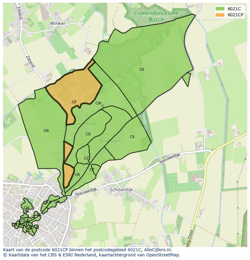 Afbeelding van het postcodegebied 6021 CP op de kaart.