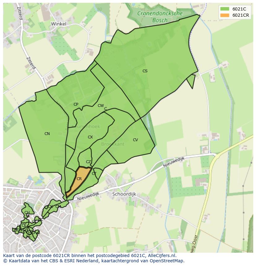 Afbeelding van het postcodegebied 6021 CR op de kaart.