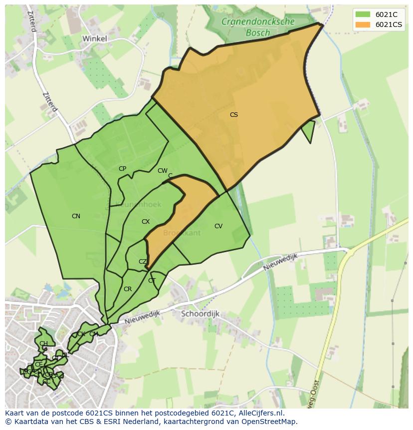 Afbeelding van het postcodegebied 6021 CS op de kaart.